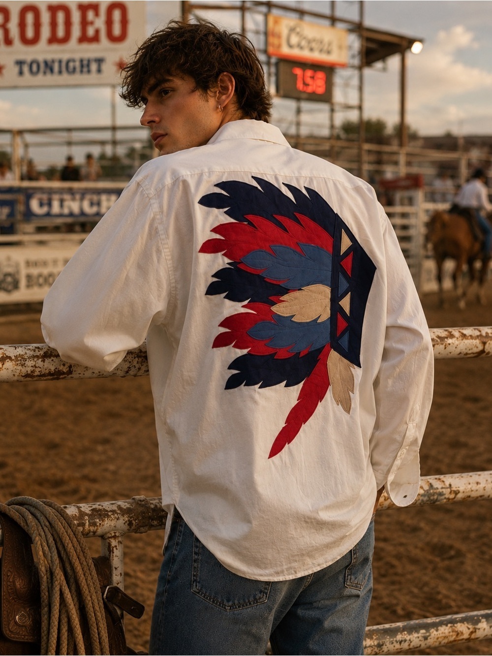 Pat Brandt Custom Western Appliqué Art Shirt | Oversized Americana Rodeo | Rare